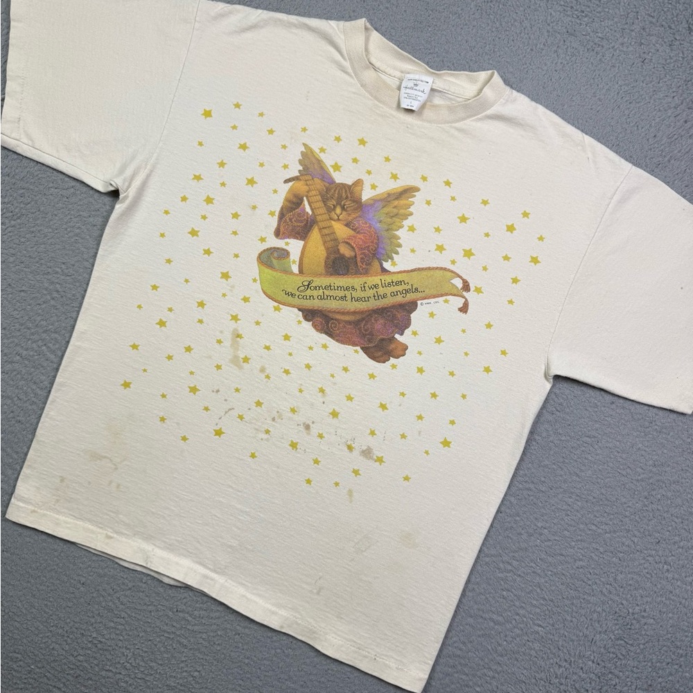 Vintage 90s hallmark Angel Cat animal nature T-shirt